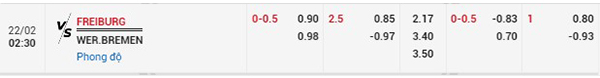 Tỷ lệ Freiburg vs Bremen