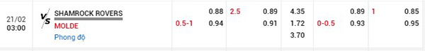 tỷ lệ Shamrock vs Molde