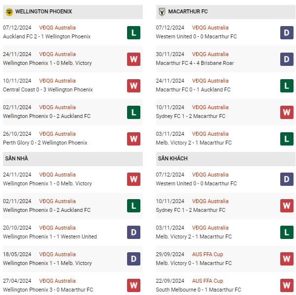 Phong độ Wellington vs Macarthur
